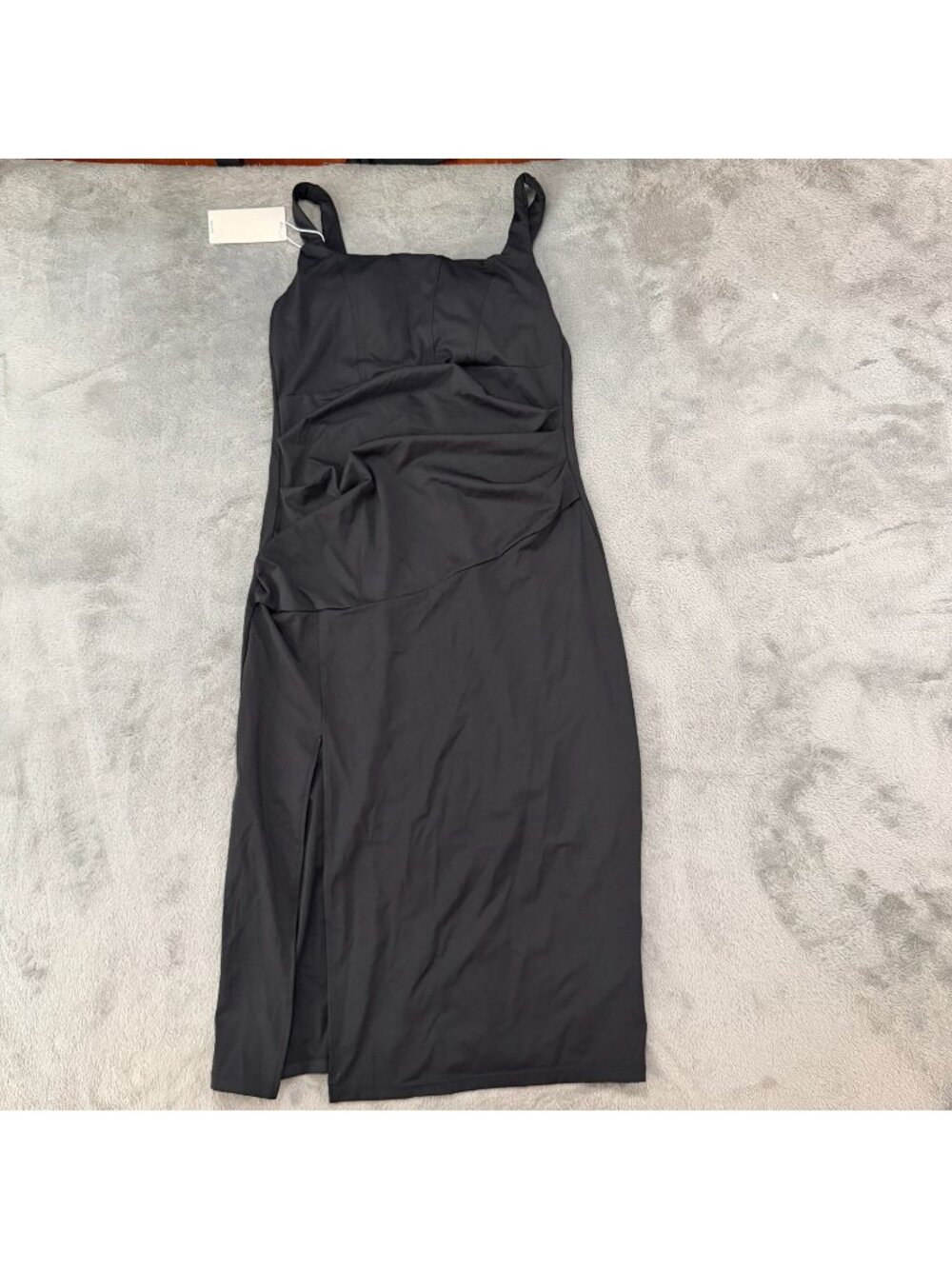 NWT Halara SoftlyZero Airy Square Neck Corset Ruched Midi Dress LARGE Black